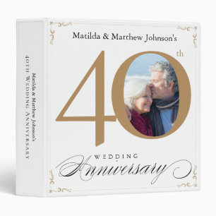 White Gold 40th Wedding Anniversary Custom Photo 3 Ring Binder
