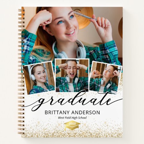 White Gold 4 Photo Graduation Guest Notebook