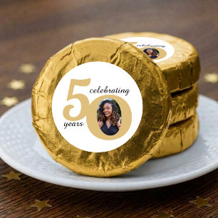 White & Gold 50 Photo Fifty Years 50th Birthday Dipped Oreo Cookie Favors