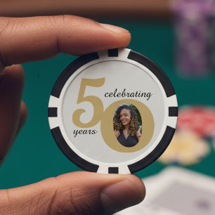 White & Gold 50 Photo Fifty Years 50th Birthday Poker Chips