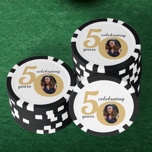White  Gold 50 Photo Fifty Years 50th Birthday Poker Chips