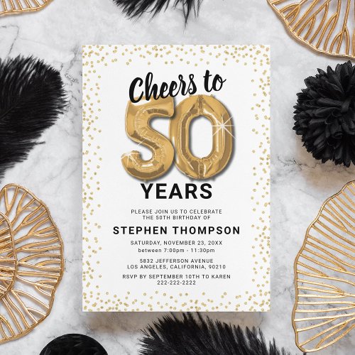 White Gold 50th Birthday Party Invitation