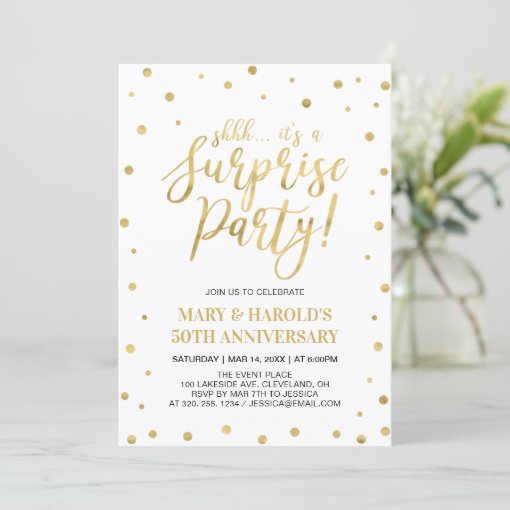 White & Gold 50th Surprise Wedding Anniversary Invitation Zazzle