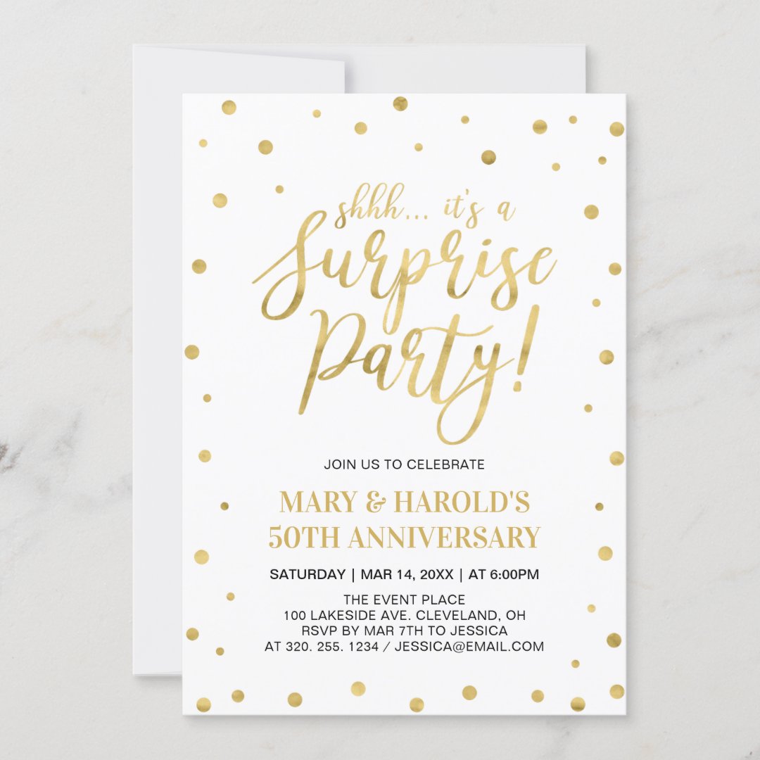 White & Gold 50th Surprise Wedding Anniversary Invitation Zazzle