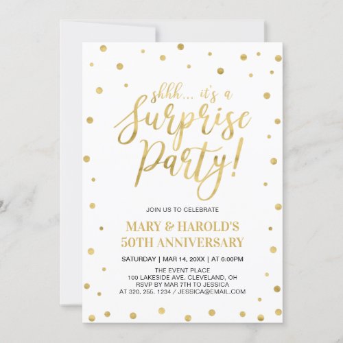 White  Gold  50th Surprise Wedding Anniversary Invitation