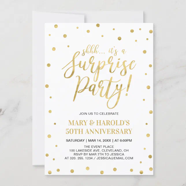 White & Gold | 50th Surprise Wedding Anniversary Invitation | Zazzle