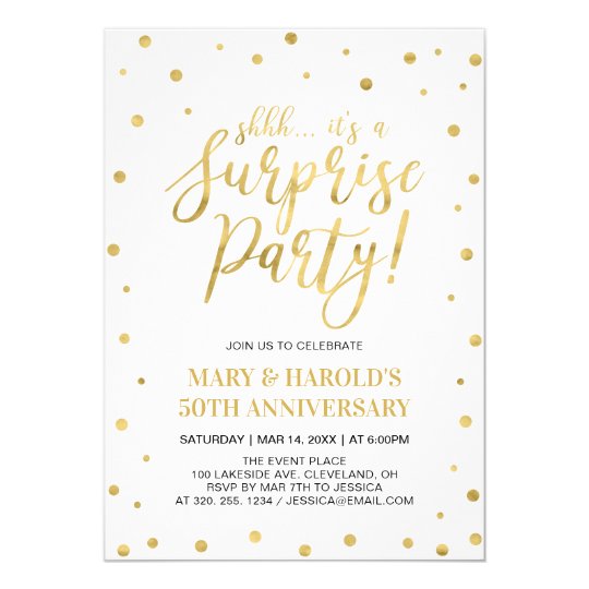 White & Gold | 50th Surprise Wedding Anniversary Invitation | Zazzle.com
