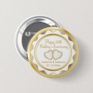 White & Gold 50th Wedding Anniversary Button