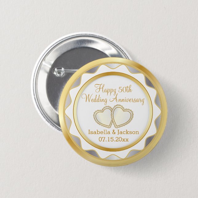 White & Gold 50th Wedding Anniversary Button (Front & Back)