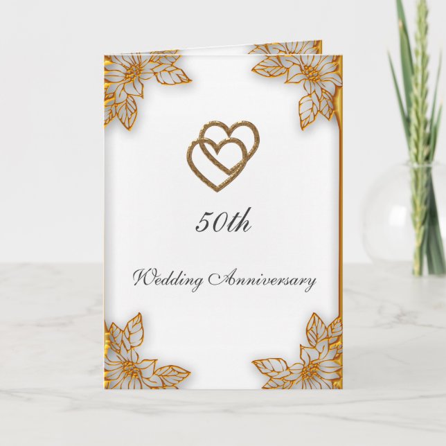 White Gold  50th Wedding Anniversary Card (Front)