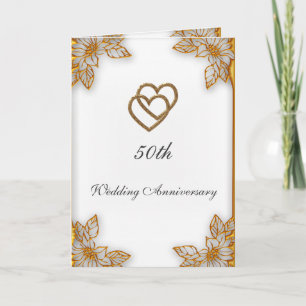 White Gold 50th Wedding Anniversary Card
