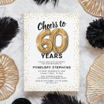 White Gold 60th Birthday Party Invitation<br><div class="desc">Elegant sixtieth birthday party invitation featuring a simple white background that can be changed to any color,  gold sparkly glitter,  sixty gold hellium balloons,  and a modern 60th birthday celebration text template that is easy to personalize.</div>
