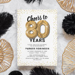 White Gold 80th Birthday Party Invitation<br><div class="desc">Elegant eightieth birthday party invitation featuring a simple white background that can be changed to any color,  gold sparkly glitter,  eighty gold hellium balloons,  and a modern 80th birthday celebration text template that is easy to personalize.</div>