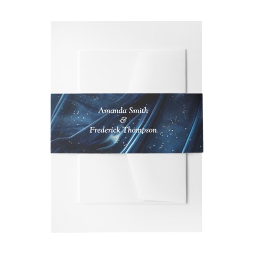 White  Gold abstract flowers on Simmery Blue Silk Invitation Belly Band