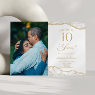 White Gold Agate 10th Wedding Anniversary Party Invitation