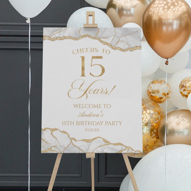 White Gold Agate 15th Birthday Party Welcome Sign (Creator Uploaded)