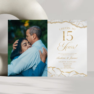 White Gold Agate 15th Wedding Anniversary Party Invitation