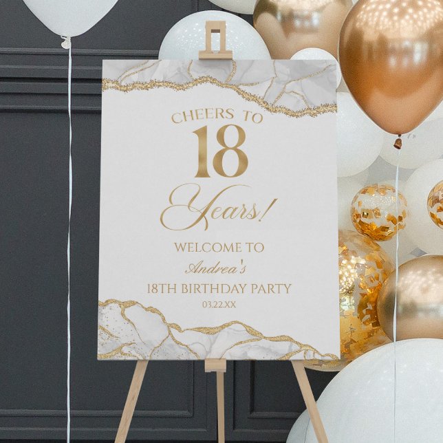 White Gold Agate 18th Birthday Party Welcome Sign (Creator Uploaded)