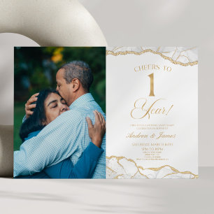 White Gold Agate 1st Wedding Anniversary Party Invitation