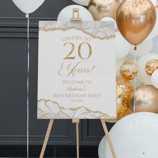 White Gold Agate 20th Birthday Party Welcome Sign (Creator Uploaded)