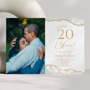 White Gold Agate 20th Wedding Anniversary Party Invitation