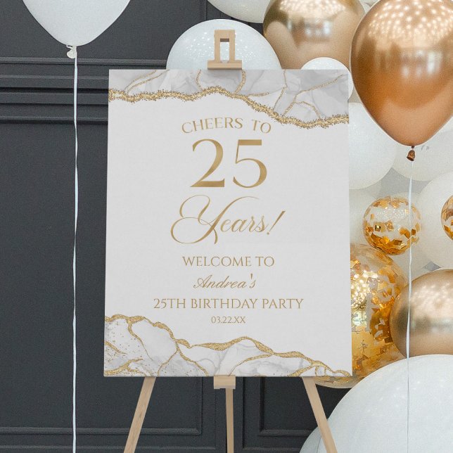 White Gold Agate 25th Birthday Party Welcome Sign (Creator Uploaded)