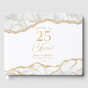 White Gold Agate 25th Wedding Anniversary Party Guest Book