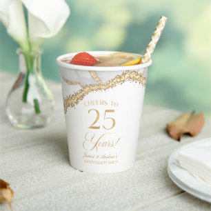 White Gold Agate 25th Wedding Anniversary Party Paper Cups