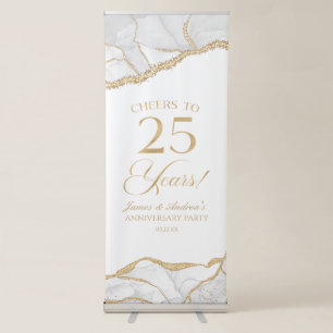White Gold Agate 25th Wedding Anniversary Party Retractable Banner