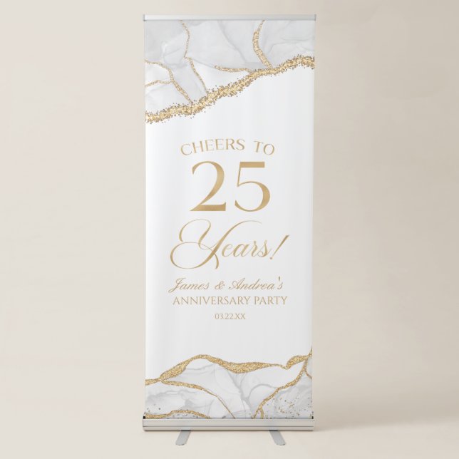 White Gold Agate 25th Wedding Anniversary Party Retractable Banner (Front)