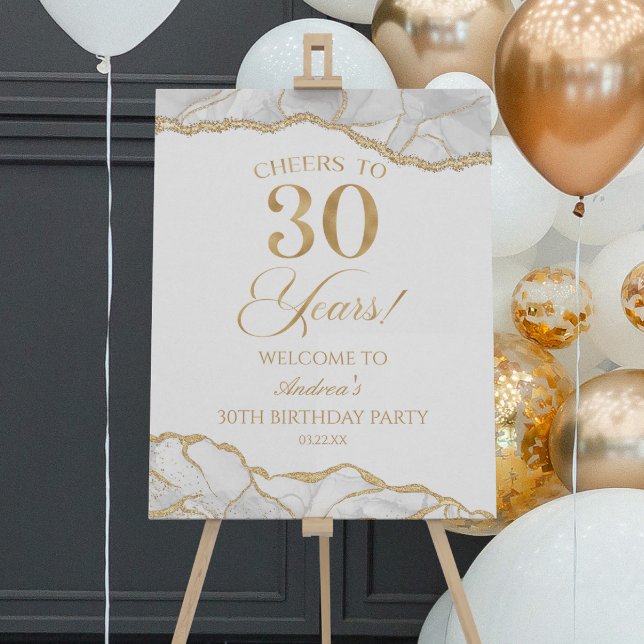 White Gold Agate 30th Birthday Party Welcome Sign (Creator Uploaded)