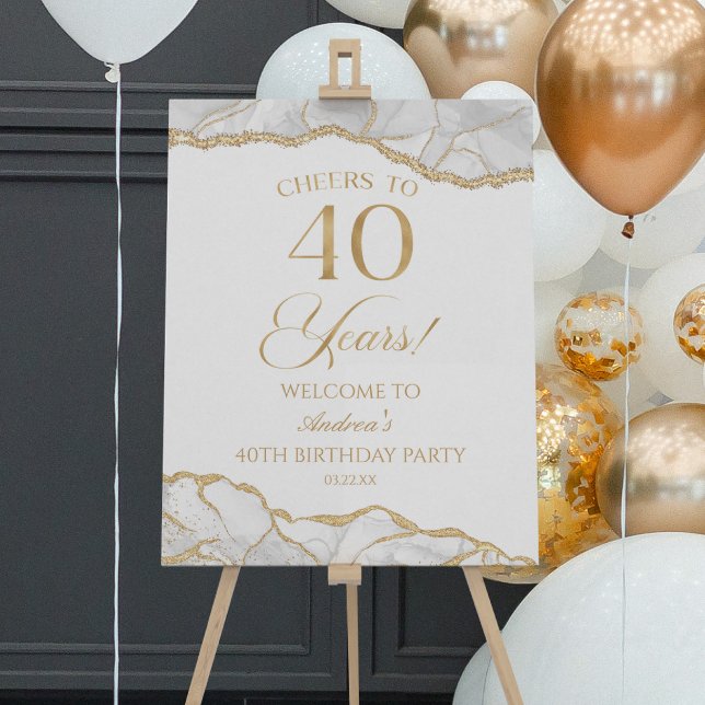 White Gold Agate 40th Birthday Party Welcome Sign (Creator Uploaded)