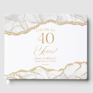 White Gold Agate 40th Wedding Anniversary Party Guest Book