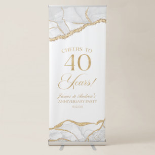 White Gold Agate 40th Wedding Anniversary Party Retractable Banner
