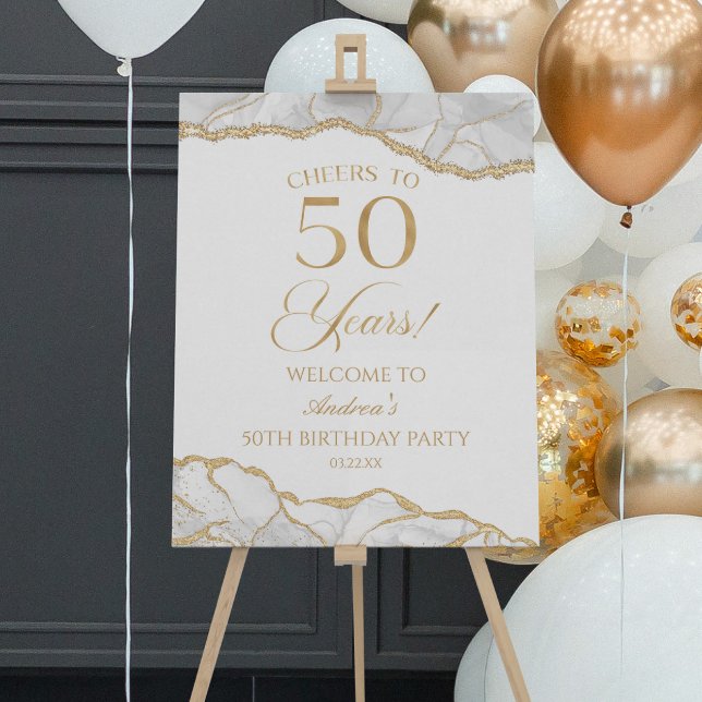 White Gold Agate 50th Birthday Party Welcome Sign (Creator Uploaded)