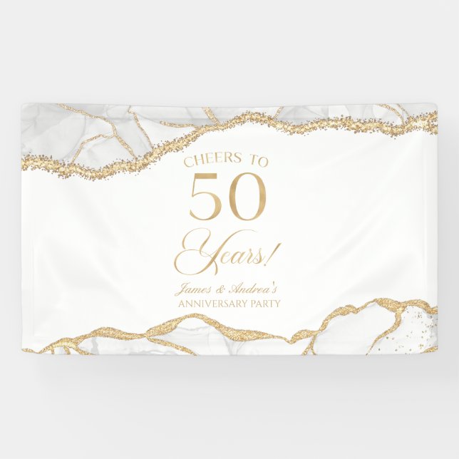 White Gold Agate 50th Wedding Anniversary Party Banner (Horizontal)