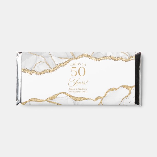 White Gold Agate 50th Wedding Anniversary Party Hershey Bar Favors (Front)