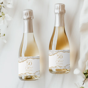 White Gold Agate 50th Wedding Anniversary Party Sparkling Wine Label