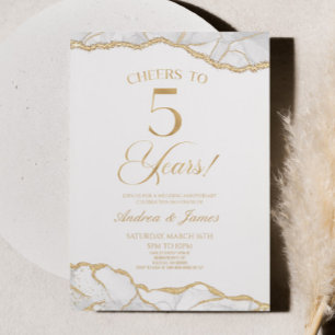 White Gold Agate 5th Wedding Anniversary Party Invitation