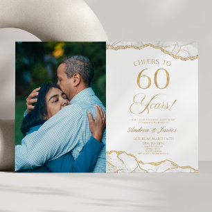 White Gold Agate 60th Wedding Anniversary Party Invitation