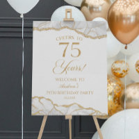 White Gold Agate 75th Birthday Party Welcome Sign