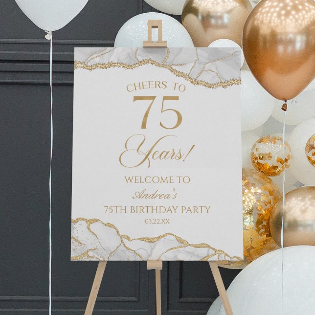 White Gold Agate 75th Birthday Party Welcome Sign (Creator Uploaded)
