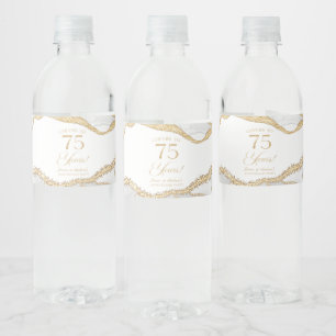 White Gold Agate 75th Wedding Anniversary Party Water Bottle Label