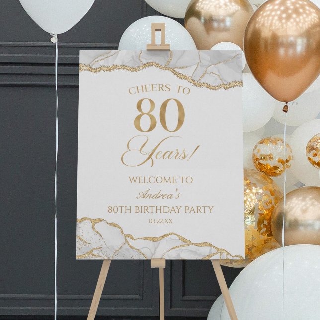 White Gold Agate 80th Birthday Party Welcome Sign (Creator Uploaded)