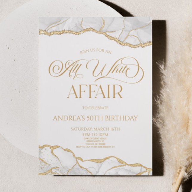 White Gold Agate All White Affair Birthday Party Invitation (Creator Uploaded)