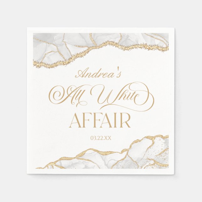 White Gold Agate All White Affair Birthday Party Napkins (Front)