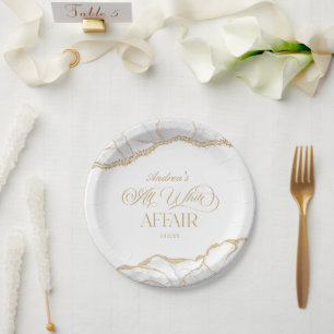 White Gold Agate All White Affair Birthday Party Paper Plates