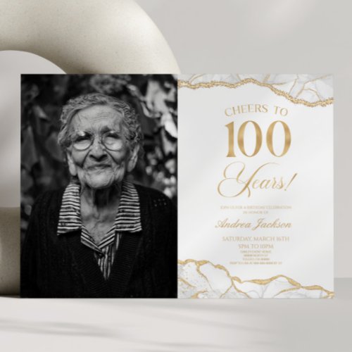 White Gold Agate Picture 100th Birthday Party