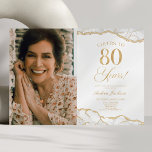 White Gold Agate Picture 80th Birthday Party Invitation<br><div class="desc">This is an Elegant White Gold Agate Custom Picture Photo 80th Birthday Party Invitation!</div>