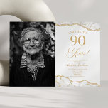 White Gold Agate Picture 90th Birthday Party Invitation<br><div class="desc">This is an Elegant White Gold Agate Custom Picture Photo 90th Birthday Party Invitation!</div>
